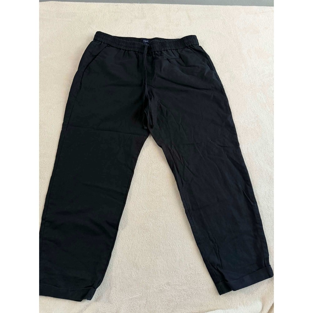 J.Crew Womens 12 Black Linen Cotton Blend Pull On Drawstring Straight Leg Pants